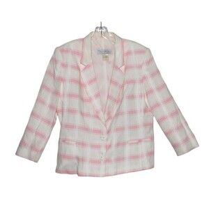Ms.Jennifer Blazer Single Breasted 2 Button Close Pink & White Size 14P EUC